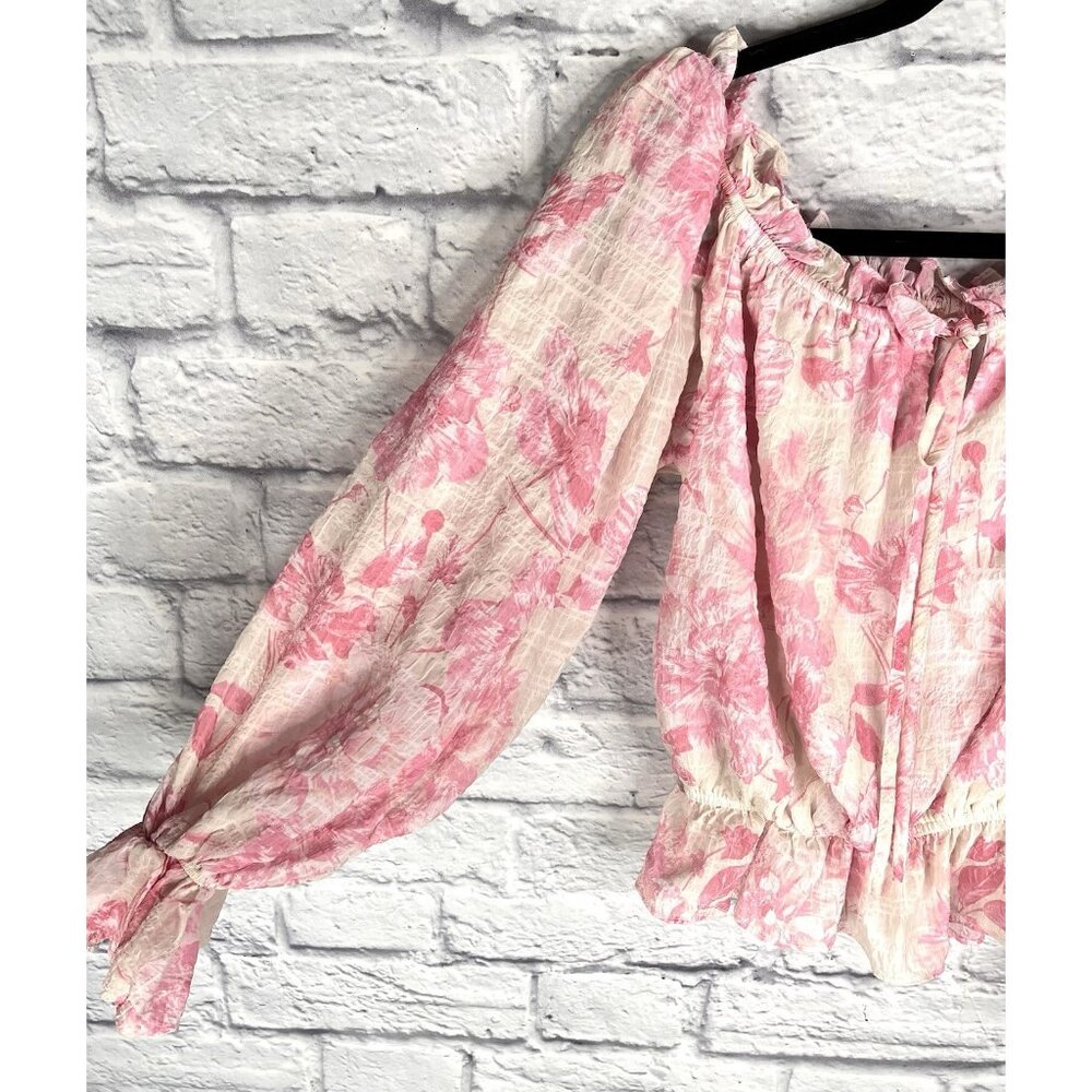 LOVE COLETTE Women's Pink Floral Off Shoulder Long Sleeve Blouse Small - Picture 2 of 5